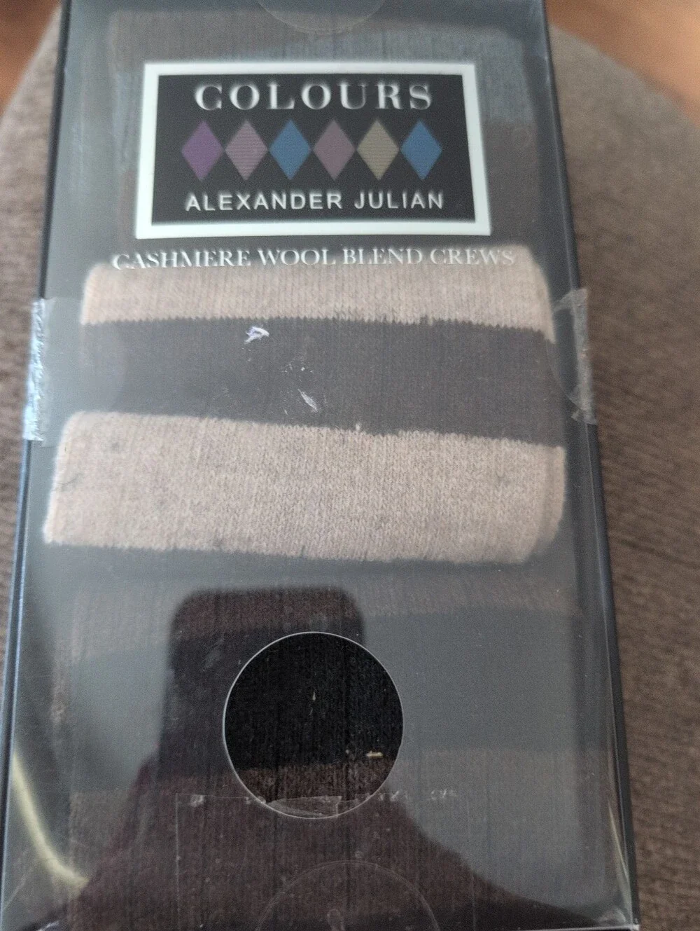 NEW 3 Pr MENS Alexander Julian COLOURS Cashmere Wool SOCKS Brown Striped 8-12